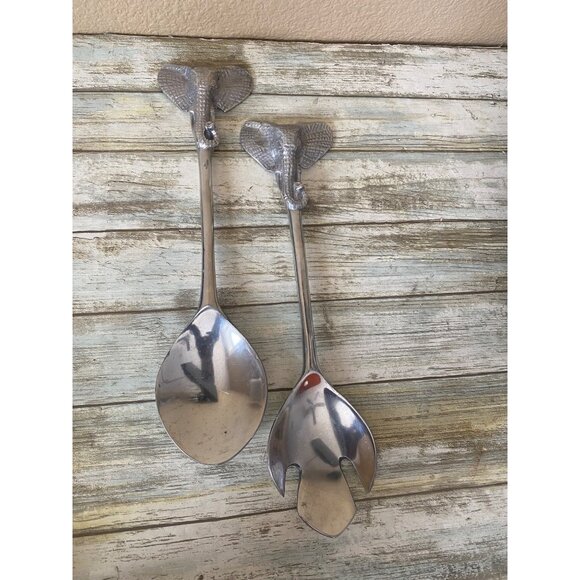 Vintage Elephant Salad Bowl with Servers Safari Wildlife Serving Set - Picture 12 of 14